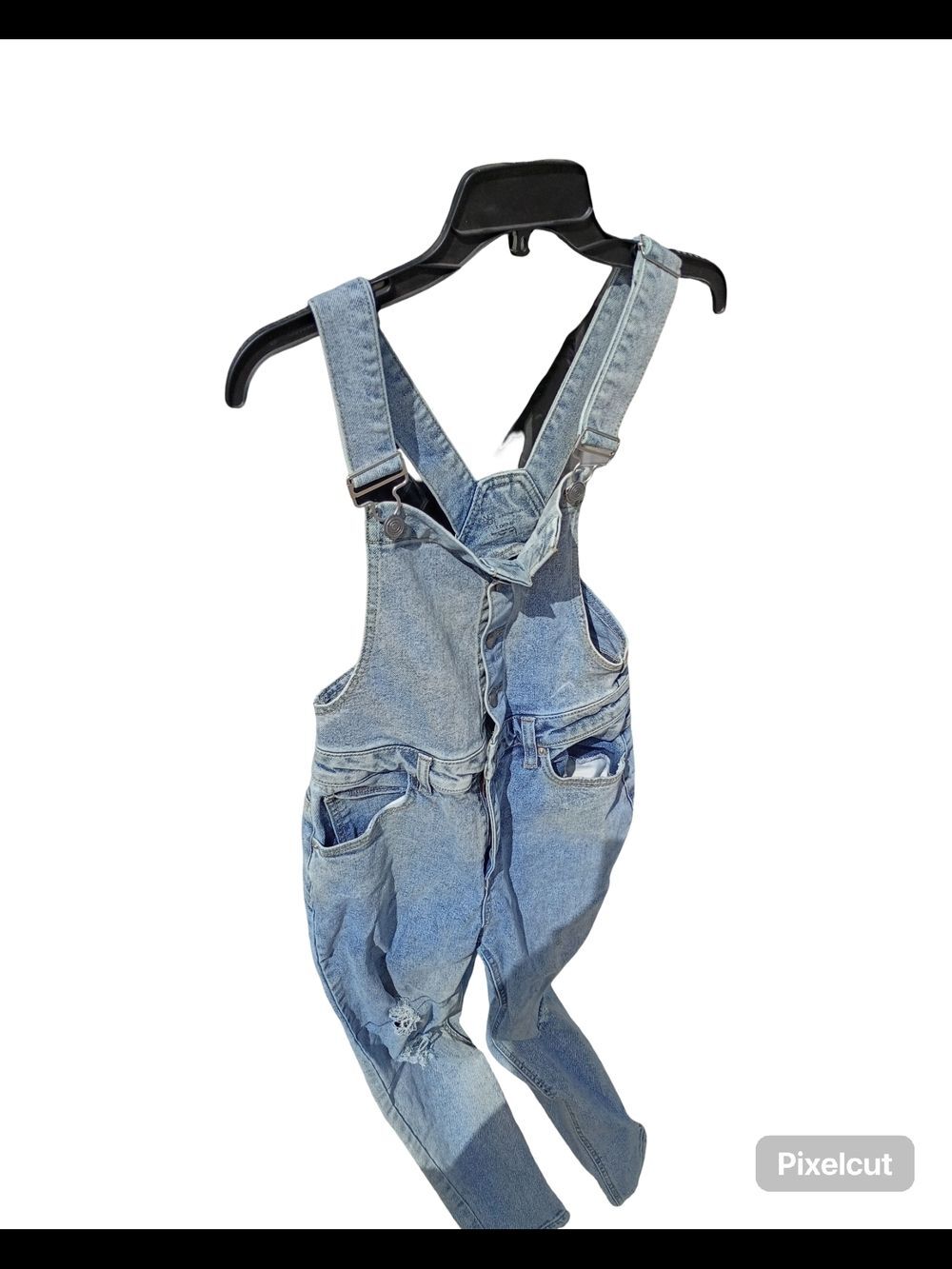 Light Blue Distressed Denim Overalls Size Small Women's 3-4 - Picture 10 of 15